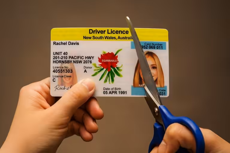 Scissors cutting Australian driver licence card